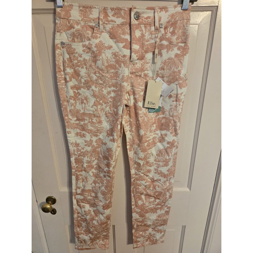 Elie Tahari Ankle Length White Blush Tropical Floral Tiger Pants Womens Size 4